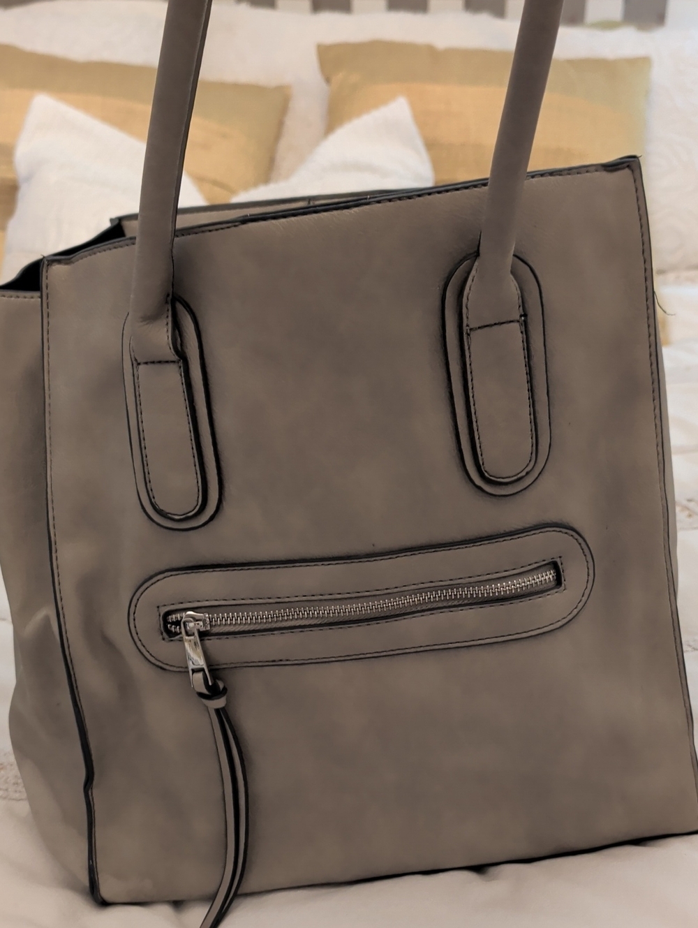 JustFab Taupe Tote Bag with Front Zip Pocket
